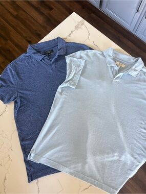 NWOT Set of 2 Banana Republic Polo Shirts Linen Blend Medium & Light Blue Size L
